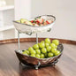2-Tier Fruit Bowls for Kitchen Counter,Ceramic Bowl with Silver Metal Stand,2 Tier Fruit Basket for Fruit,Snack,Cake,Nuts,Dessert Space Saving Storage