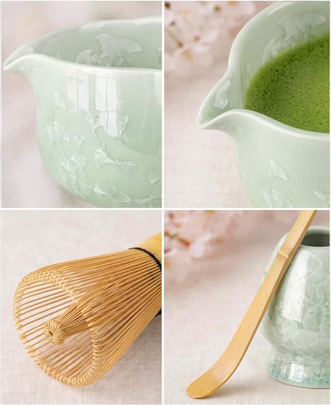 4-Piece Matcha Set, Crystal Glazed Bowl and Bamboo Whisk | Handcrafted Petal - Image 5