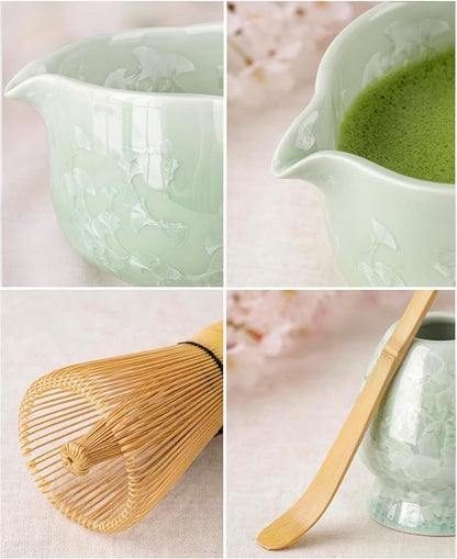 4-Piece Matcha Set, Crystal Glazed Bowl and Bamboo Whisk | Handcrafted Petal - Image 5