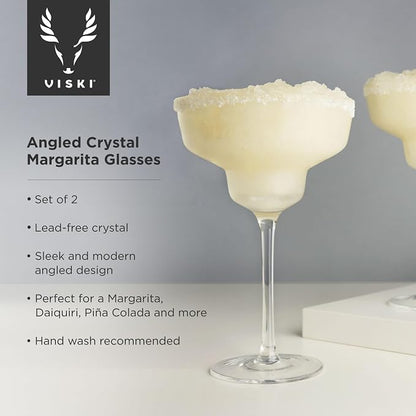 Viski Raye Angled Stemmed Margarita Glasses, Premium Crystal Cocktail glasses - Image 2