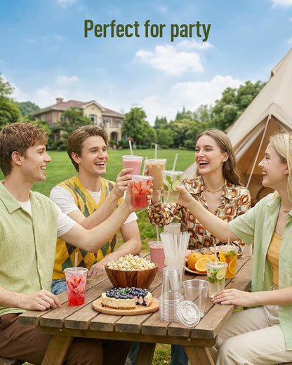 Plastic Cups with Lids and Straws：    Clear Disposable - Image 7