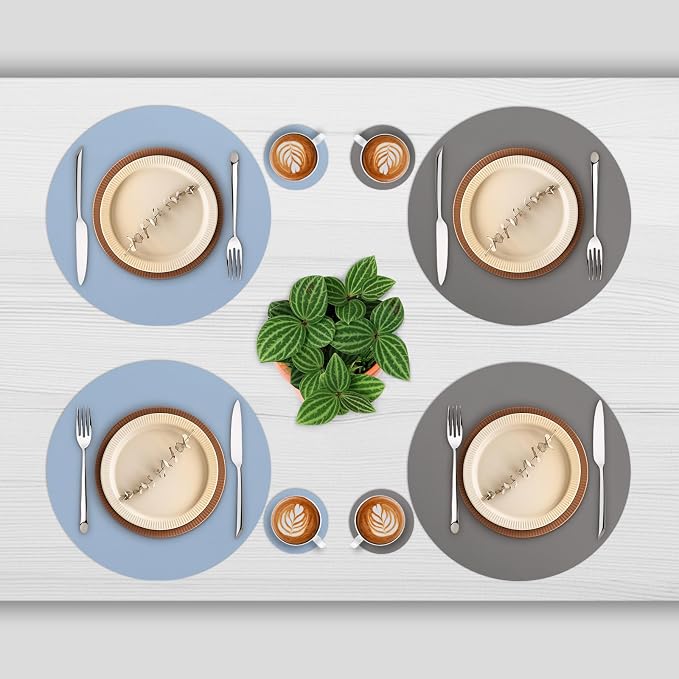 Myir JUN 15 Inches Round Placemats Set of 4 Faux Leather Place Mats | - Image 2