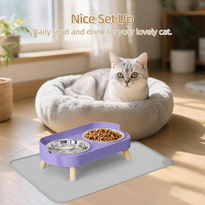 Elevated Cat Bowl with Food Mat, Raised Cat Food and Water Bowl Set - Image 5