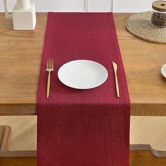 Wracra Linen Table Runner, Burlap Red Table Runners 90 Inches Long | Rich Woven - Image 5