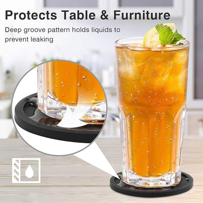 2 Pack Silicone Coasters for Drinks, Round Black Coaster - Image 3