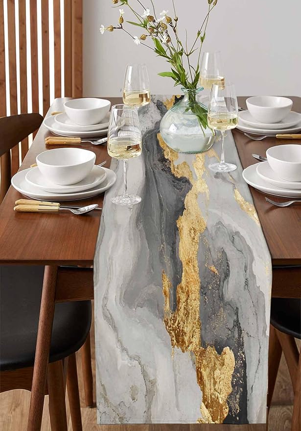 Grey Ombre Marble Table Runners 72 Inches Long, Abstract Art Kitchen Dining - Image 2
