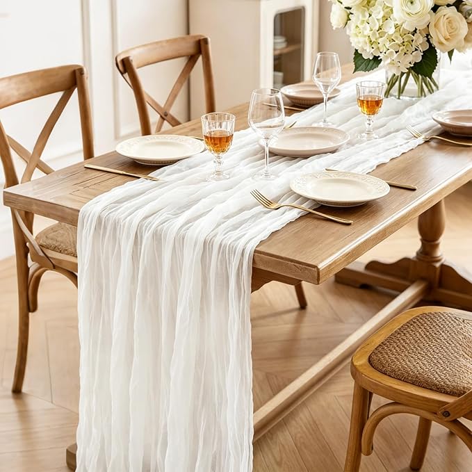 3Pcs Ivory White Table Runner, 10FT Rustic White Table Runner 35*120inch Boho - Image 3