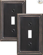 2-Pack Single Toggle Light Switch Cover Plate, Pearls Decorative Switch Plate Covers, Aged Bronze 1 Gang Metal Wall Plate, Corrosion Resistant
