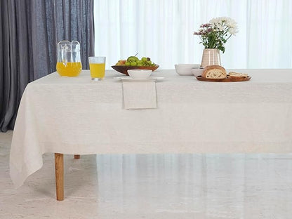 D'Moksha Homes Linen Tablecloth 60 x 108 Inch - 100% Pure Linen Light Natural Tablecloth for Rectangle Tables - Machine Washable Table Cloth for Valentines, Spring, Easter