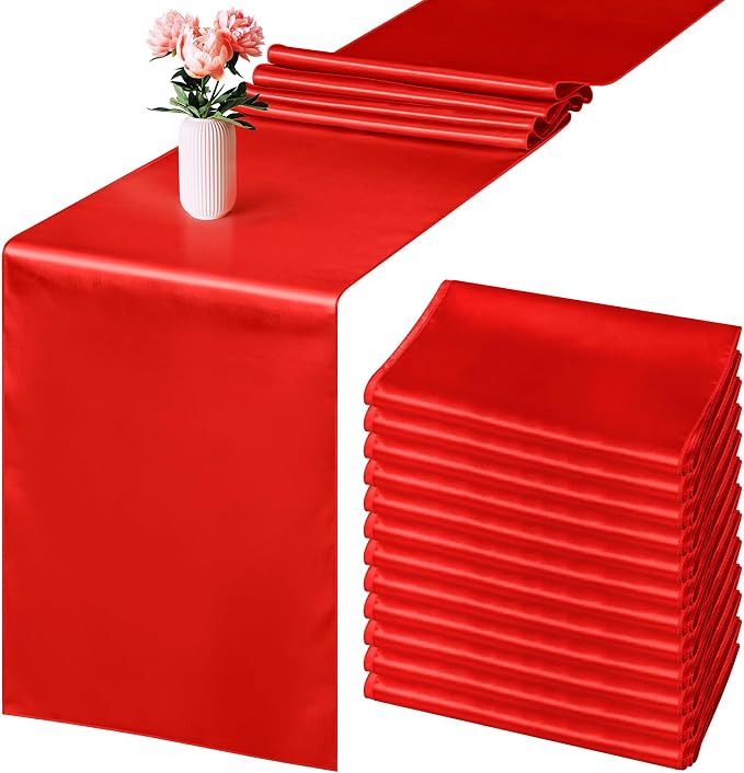 Aneco 12 Pack Satin Table Runner 12 x 108 Inch Red Long Wedding Satin Silk by Aneco