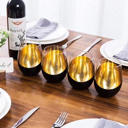MyGift Black Wine Glasses Set of 4, Wedding Party Home Bar Birthday - Image 3