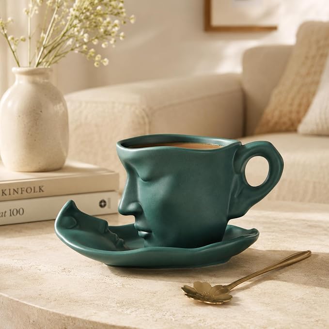 oliruim Green Coffee Cup and Saucer Set - Image 8