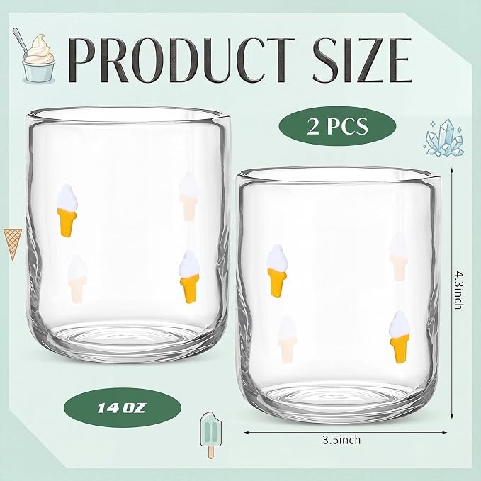 SiliFine 2 Pcs Ice Cream Icon Juice Glasses - 14oz Summer Ice Cream Stemless - Image 3