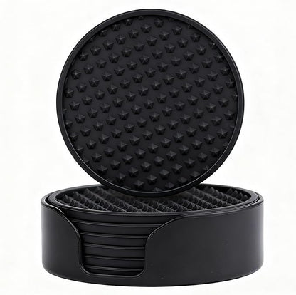 Ortarco 6 Pack Drink Coasters with Holder, Silicone Cup Mat for Hot or Cold Drinks, Non-Slip, Non-Stick