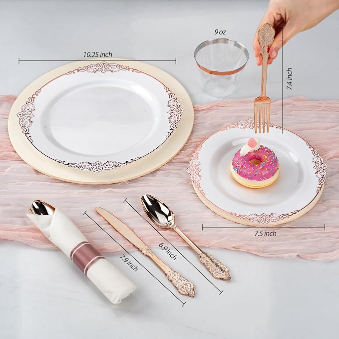 Bestluck 175PCS Rose Gold Disposable Dinnerware - Image 2