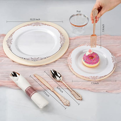 Bestluck 175PCS Rose Gold Disposable Dinnerware - Image 2