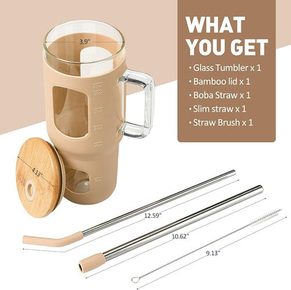 WINSA Glass Tumbler with Lid, 32 oz Glass Cup with Handle, Glass Water Bottles - Image 2