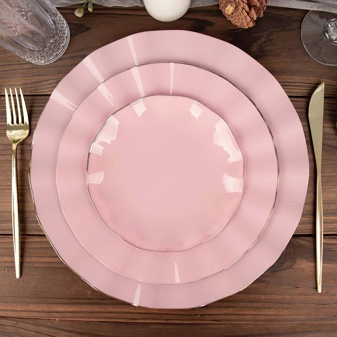 Efavormart 9" Salad Plates – Set of 10 Plastic Dusty Rose Round Disposable - Image 9