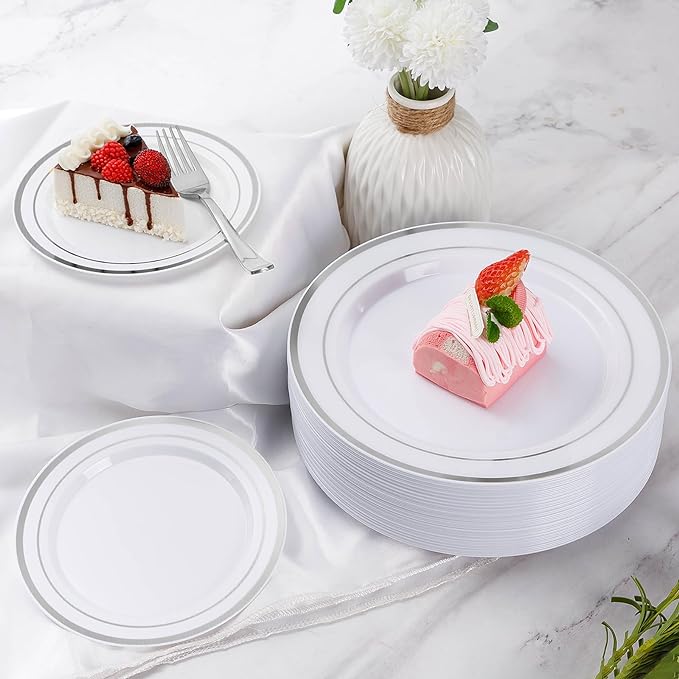 600 Plastic Piece Disposable Silver Plates - Image 6