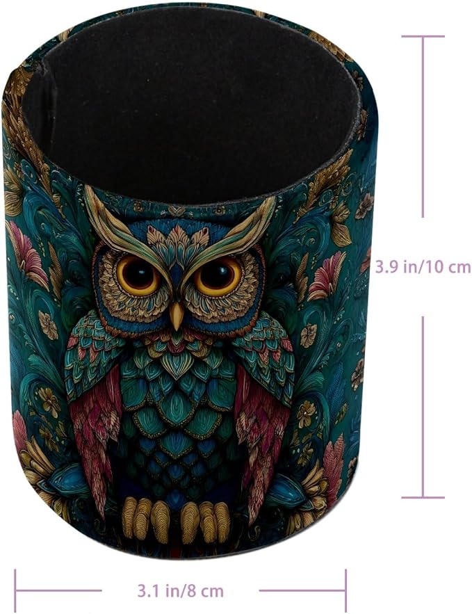 Vintage Owl and Flower Leather Pen Holder - Image 3