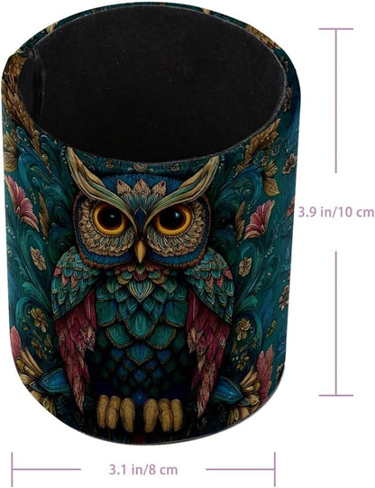 Vintage Owl and Flower Leather Pen Holder - Image 3