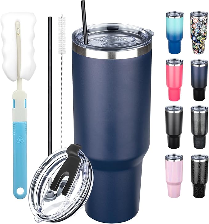 40 oz Tumbler with Lids and Straws, Stainless Steel Insulated Coffee Tumbler by GUDEMAO