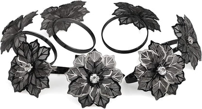 Picowe Set of 12 Alloy Napkin Rings with Hollow Out Flower Napkin Ring Holders for Wedding Party Holiday Banquet Christmas Dinner Delicate Serviette Buckles Decor Favor (Gun Metal)