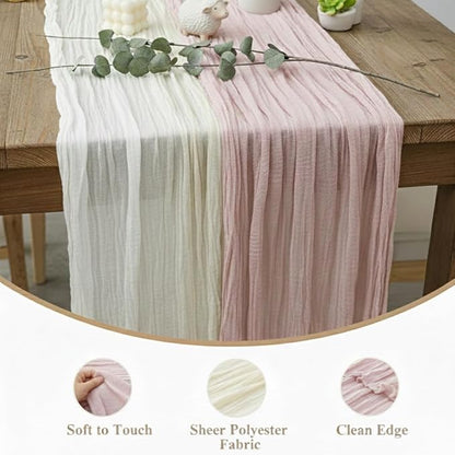 Cheesecloth Table Runner 2 Pack White and Dusty Pink, Boho Gauze Table Runner - Image 3