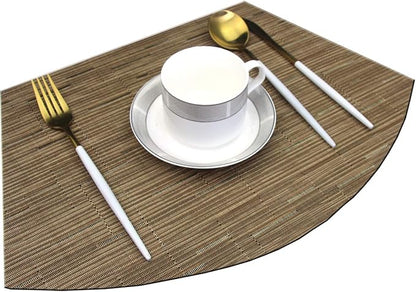 Wedge Shape Placemats for Round Dinner Table Woven Vinyl Wipe Clean Non Slip Plastic Table Mats Set of 6（Khaki）