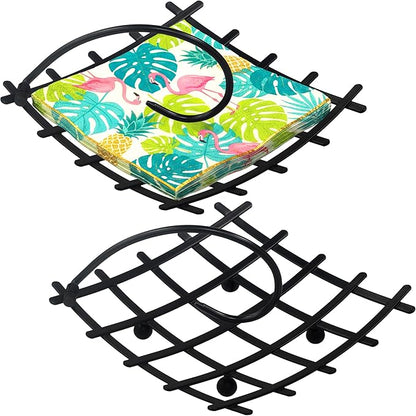 Amazing Abby Steel Luncheon Napkin Holder (8"x8") (2-Pack), Heavy-Duty Metal Napkin Dispenser with Weighted Arm and Non-Slip Pads, Great for Kitchen Counter, Dining Table, Outdoors, Picnics, and More