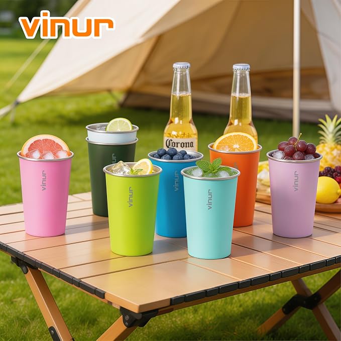VINUR Stainless Steel Cups 16 oz Metal Drinking Glasses 8 Pcs | Stainless Steel - Image 2