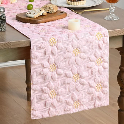 Artoid Mode Pink Soft Plush Faux Fur Jacquard Embroidery Sunflower Spring Table by ArtoidMode