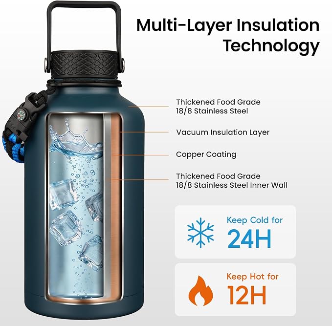 Konokyo 64 oz Insulated Stainless Steel Water Bottle Jug - Image 3