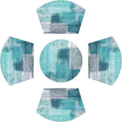 SHACOS Small Round Table Placemats Set of 5 Woven Vinyl Wedge Placemats with Centerpiece Round Table Mats Wipe Clean, Turquoise Grey Abstract Painting