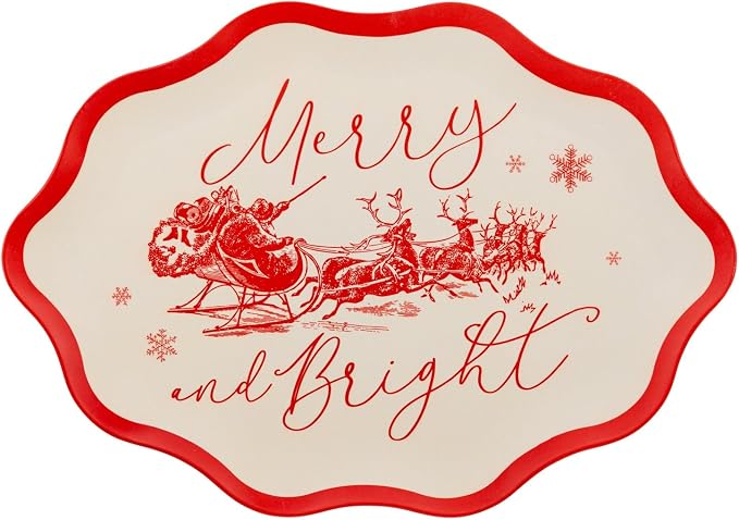Red Vintage Merry Christmas Bamboo Tray – 17" x 12.5" Holiday Serving Tray – by MyMindsEye