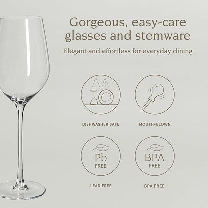 over&back 13oz Traditional Glassware - Set of 4 Classic Stem Drinking Glasses for Parties, Get-togethers, and More - Mouth-Blown - Wine Cups for Kitchen and Dining Room - Clear