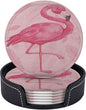 Pink Cute Flamingo Modern Art Boho Premium Leather Coasters by LRCCJS