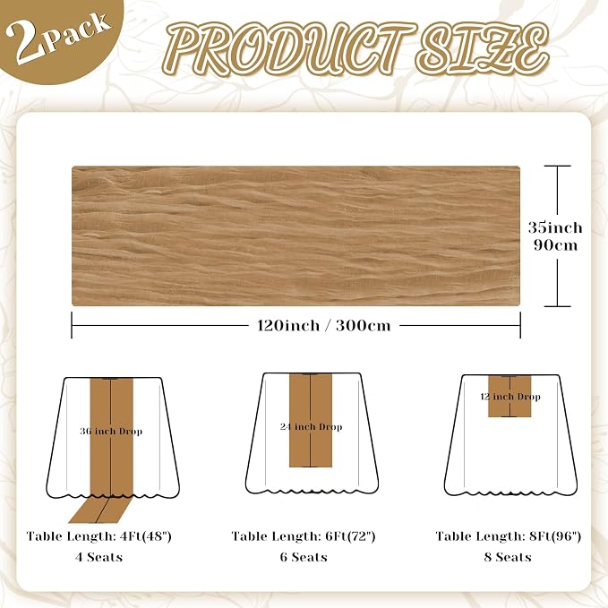 2 Pack Cheesecloth Table Runner, 120 Inch Nude Brown Table Runner - Image 2