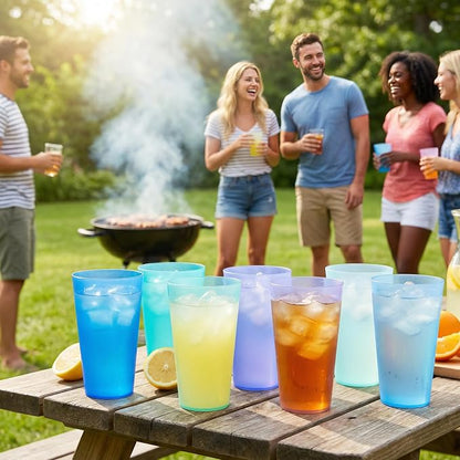 32 oz Plastic Cups Large Reusable set 8, Plastic Tumbler Blue Tone | Food Grade - Image 7