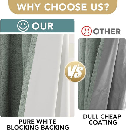 H.VERSAILTEX White Linen Blackout Curtains Durable Thick Textured Linen Look 100% Blackout Patio Door Curtain Anti Rust Grommet Extra Wide Sliding Door Curtain Panel, W100 x L108 inch, Green Bay