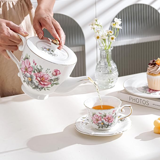 Ceramic Cups with Saucers set of 4，7 Ounce Espresso Cups - Image 4