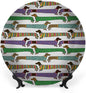 Ceramic Display Plate, Dog Lover Ceramic Hanging Decorative Plate, Cartoon Style Dachshunds Dressed in Pyjamas Chevron, 6 Inch, Household Custom Ceramic Plate, Multicolor