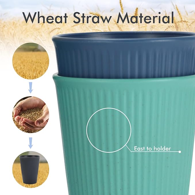 PYRMONT Wheat Straw Cups 12 Oz Alternative Plastic Cups Set of 8 Unbreakable - Image 4
