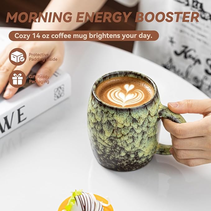 Amber Nebula Ceramic Coffee Mug - 14 oz Unique Reactive Glaze Coffee Cup - Image 5