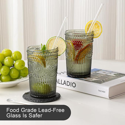 ZMOWIPDL Drinking Glasses Set of 6, 13oz Flower Design Grey Glass Cups | - Image 4