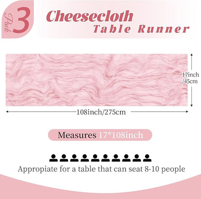 3 Pack Light Pink Cheesecloth Table Runner, 17 x 108 Inch, Gauze Cheese Cloth - Image 2