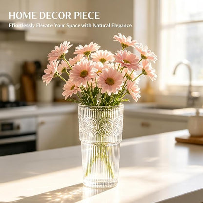 INSETLAN 20oz Ribbed & Floral Glass Tumblers - Image 9