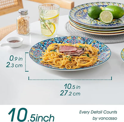 vancasso Dinner Plates Set of 6-10.5 Inch Ceramic Plates, Microwave, Oven and Dishwasher Safe, Colorful Bohemian Style Dishes for Kitchen