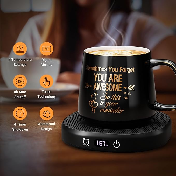 Coffee Mug Warmer & You are Awesome Mug Set, Electric Cup Warmer - Image 2