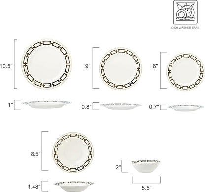 Joseph Sedgh Collection “Abbey” 20-Piece Bone China Dinnerware Set, Service for 4, Black and Gold Chain